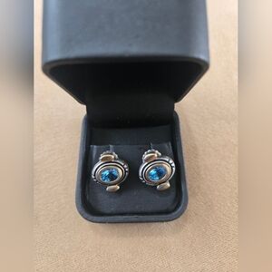 John Atencio Blues sterling silver and 18k yellow gold blue topaz earrings